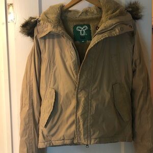 TNA Tan Bomber Jacket with Fur Trim